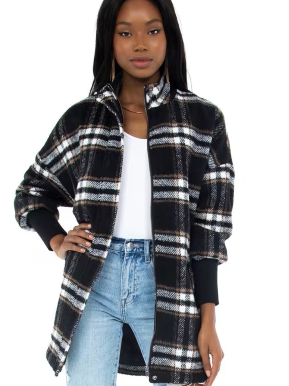 Steve Madden Black & White Plaid Utility Jacket